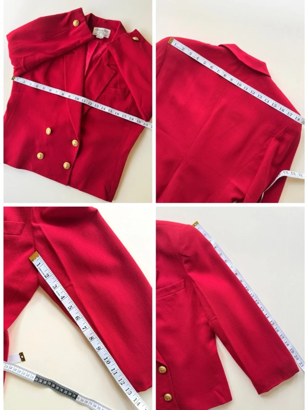 Vintage Christian Dior Red Wool Double-Breasted Blazer 12 P